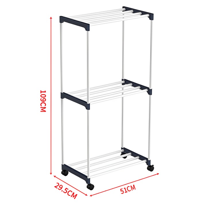 Uscator pentru haine, prosoape, incaltaminte, 3 niveluri, Neirini, Gri/Alb, 51 x 29.5 x 109 cm