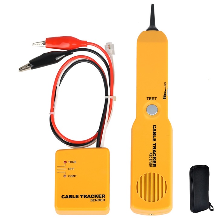 Тестер за непрекъснатост на кабели, SINBINTA, Тестер за телефонни вериги, RJ11, Детектор за късо съединение - отворено съединение, Скоба, За диагностициране на мрежови проблеми, Пластмаса/Метал, 255x120x36 мм, Жълт/Черен