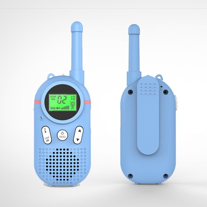 Set de 2 walkie talkie pentru copii, VPUINEFE, 8 canale, cu lanterna LCD retroiluminata, raza de 3 mile, functie Vox, excelent pentru exterior, camping, drumetii, verde/albastru