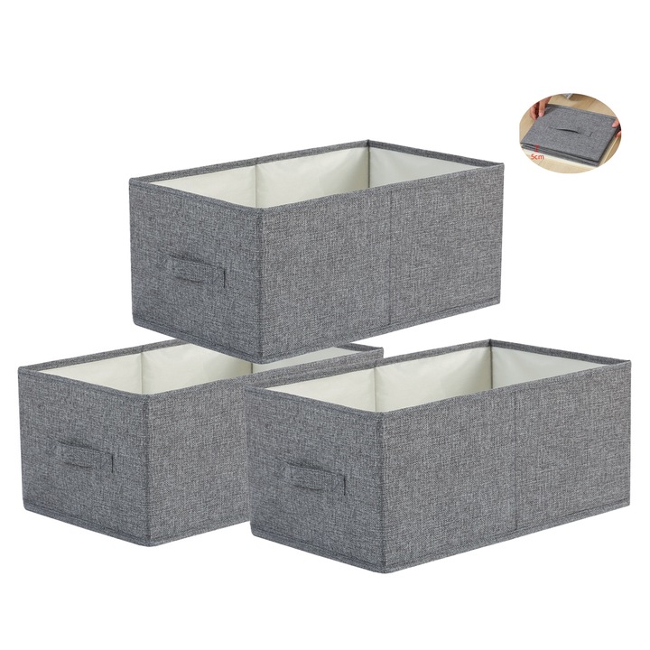 Комплект от 3 кутии за съхранение Mantk, тип чекмедже, сгъваеми, 47x28x20см, за дрехи, юргани, чаршафи, възглавници и играчки, сиви