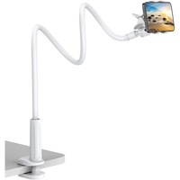 Suport telefon, VPUINEFE, flexibil, reglabil, cu brat lung si clema rotativa 360°, universal, clema pentru masa sau birou, usor de instalat si pozitionat, 100m, alb