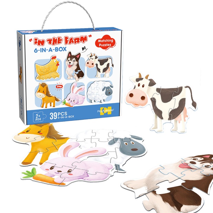 Puzzle gyerekeknek, Simply Joy, 39 darabos puzzle, Haszonállatok, Nyúl, Tehén, Ló, Kutya, Csirke, Birkák fiúknak és lányoknak