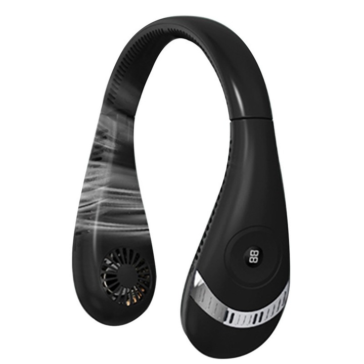 Преносим вентилатор за шия без перки Вентилатор Hands Free 3 скорости Преносим личен вентилатор с 5000mAh батерия Twist Акумулаторен подарък за жени Мъже-черен