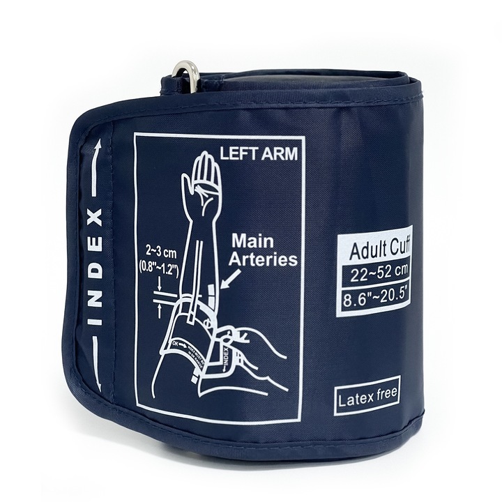 Manseta pentru tensiometru de brat, JENUOS®, model universal, pentru brat 22-52cm, reglabila, reutilizabila, Albastru