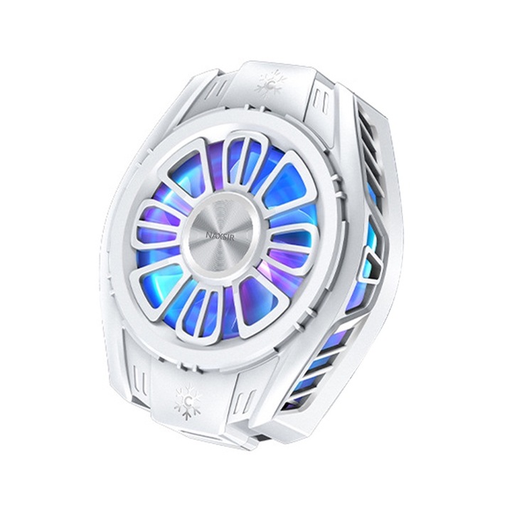 Telefon/táblagép hűtő, NAXSIR, RGB világítással, mágneses szívó kialakítás, gyors hűtés és alacsony zajszint, könnyen használható és hordozható, Type-C, fehér