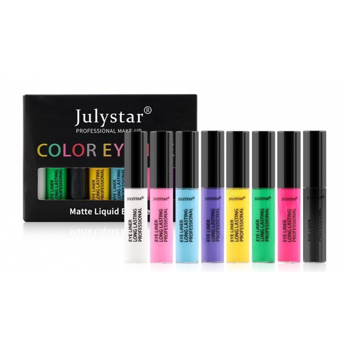 Set 8 x eyeliner, JULYSTAR, Ultra-precise, Rezistente la apa, Multicolor