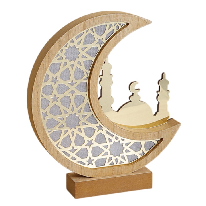 Lampa decorativa cu semiluna, Enforose, iluminare LED, design portabil, maro