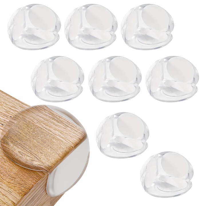 Protectii colturi transparente, Enforose, set 8 bucati, material PVC, pentru siguranta copiilor