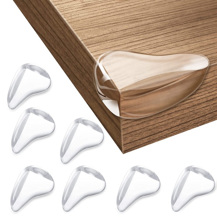 Protectii colturi transparente pentru copii, Enforose, set 8 bucati, material PVC, moale, anti-coliziune