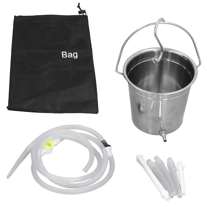 Kit pentru clisma din inox, Fokelyi, cu furtun din silicon, capacitate 2L
