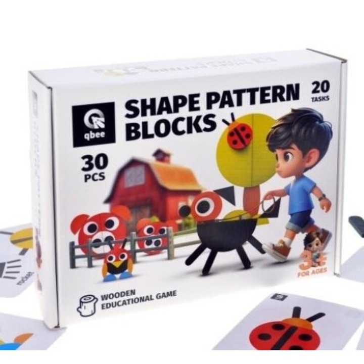 Joc educativ, Qbee, 30 elemente, 16,5x15,5x4,6cm, din lemn