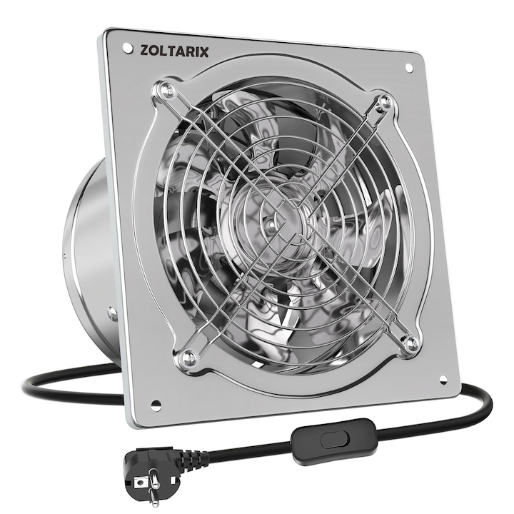 Ventilator de evacuare 6 inch, cu 7 palete, din otel inoxidabil, capacitate de aerisire 308 CFM, argintiu, set de 1 buc, Argintiu