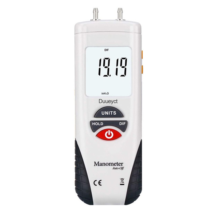 Manometru digital profesional portabil, Rqiurpn, pentru vid aer/gaz 11 unitati potrivit presiune diferentiala 1-2 tevi, masurare gaz centrale termice, iluminare de fundal, Alb