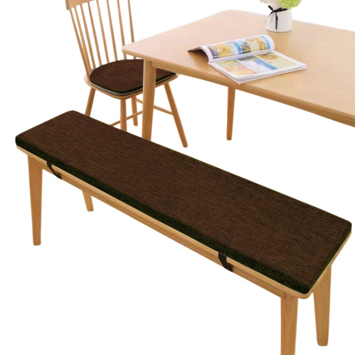 Perna decorativa Enforose, perna de banca din in, antiderapanta, 5cm grosime, 80x30cm, culoare curry inchis