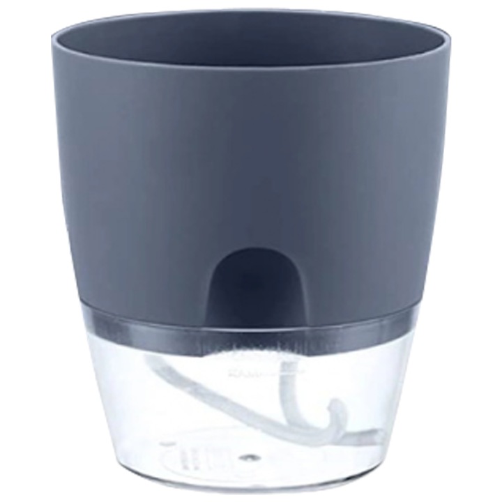 Ghiveci autoirigant Enforose, 18.2x15.3x11cm, gri, pentru plante aromatice de bucatarie