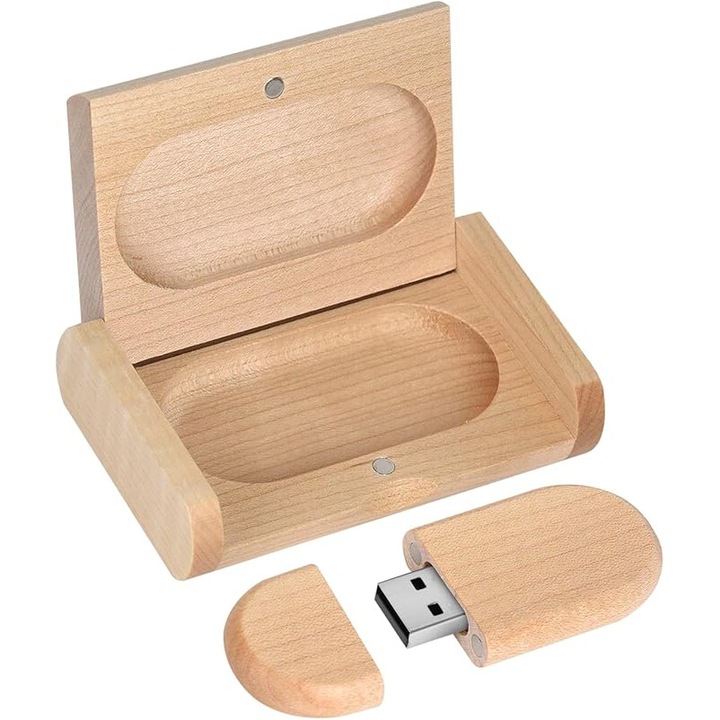 Memorie USB 32GB, design din lemn, cu cutie, impermeabila, dimensiune mica