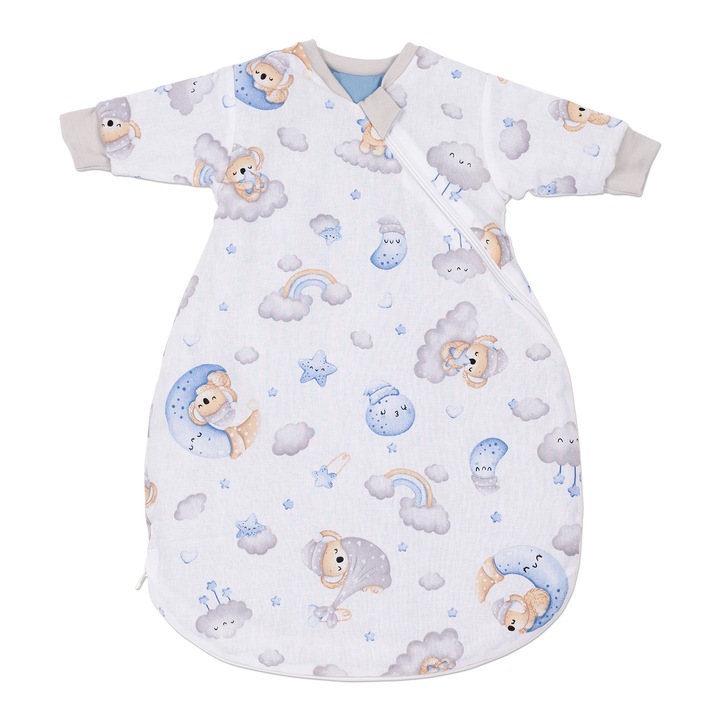 Sac de dormit copii cu maneci 0-3 luni Kidizi® Koala Dreams Blue, 1 tog, bumbac 100%, pentru toamna/iarna