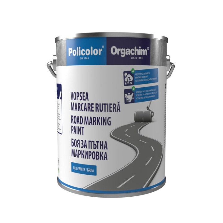 Vopsea pe baza de solvent Deko, pentru marcaj rutier, alb, aspect mat, 3.5 L