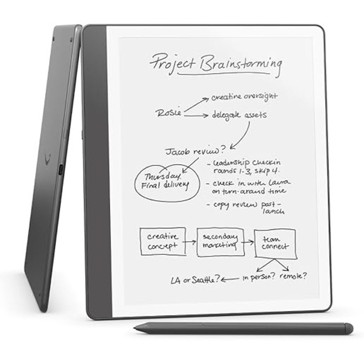 Четец на електронни книги Amazon Kindle Scribe 2024, 32 GB, Premium Pen, дисплей 10,2" без отблясъци, 300 ppi, Wi-Fi, USB C, Tungsten Gray