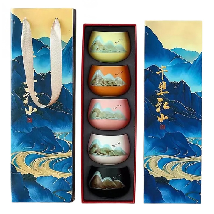 Сервиз за чай 5 части, ZOUN, керамичен, вместимост 150ML, 7.5x5.5cm, многоцветен, подаръчна опаковка