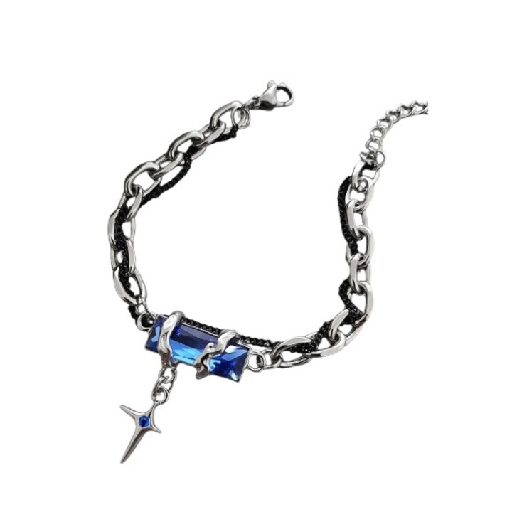 Bratara unisex cu element cruce, otel titan, albastru, 20x1cm