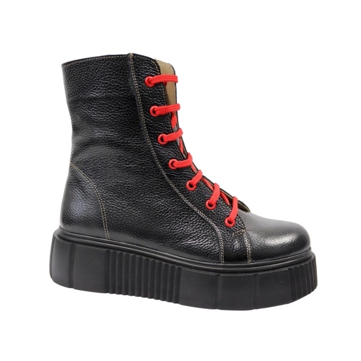 Ghete cu Platforma si Fermoar, cu Siret si Capse, Giulia, Piele Naturala, Negru