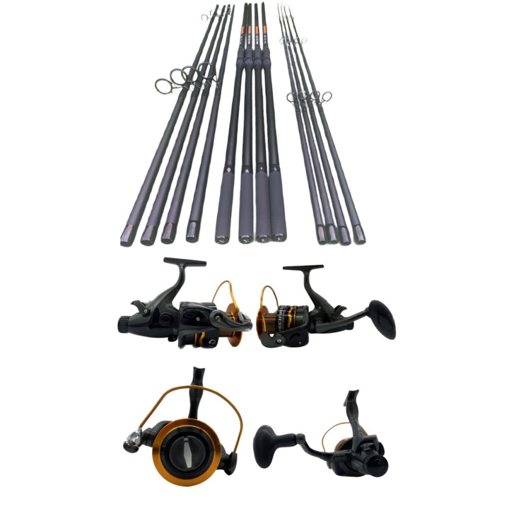 Set 4 Lansete Crap 3, 60 m, 3 Segm si 4 Mulinete Cool Angel Fascinate 8000 cu Baitrunner, 11 Rulmenti