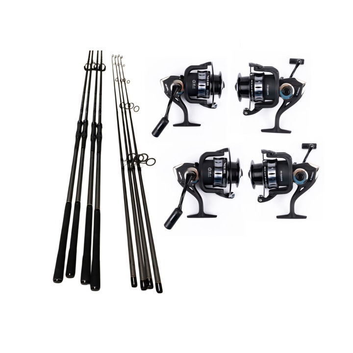 Set 4 Lansete Carbon Ebisu 3, 90 m, 2 Segm + 4 Mulinete Ganett 7000, 13 Rulmenti + 4 Role fir 0, 30 mm x 500 metri