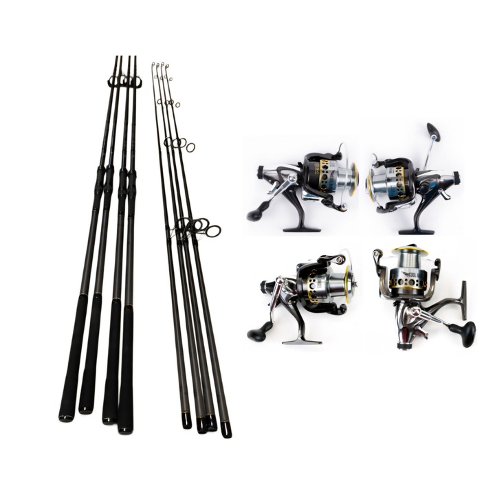 Set 4 Lansete Carbon 3, 90 m, 2 Segm, 4 Mulinete G 65 cu Baitrunner, 13 Rulmenti, 4 Role fir 0, 30 mm x 500 metri
