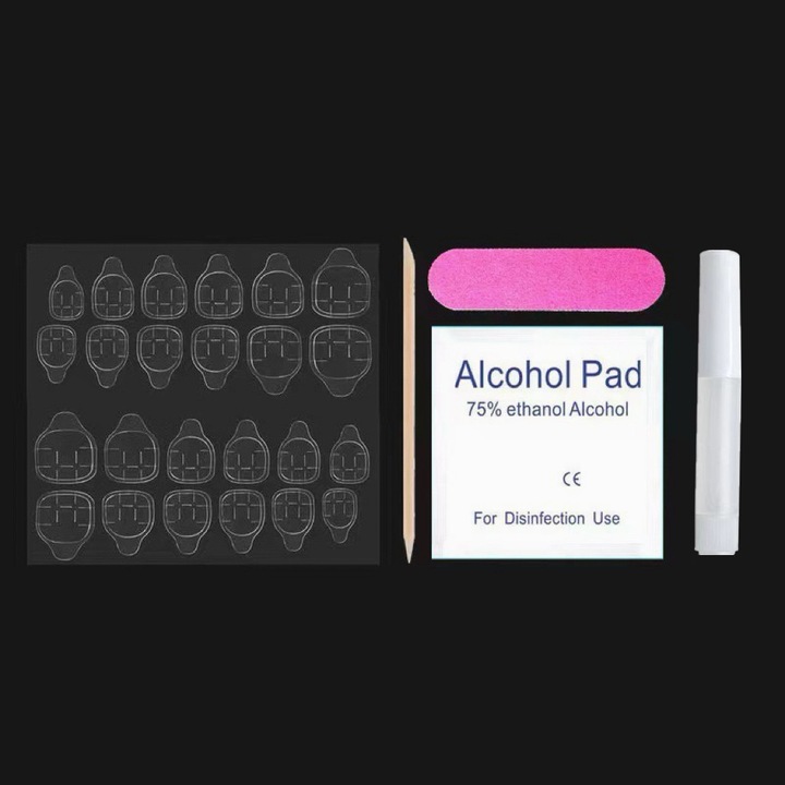 Set 10 Unghii False Balerina, Roz-Albastru-Multicolor, Material Acrilic, Lungime Practica