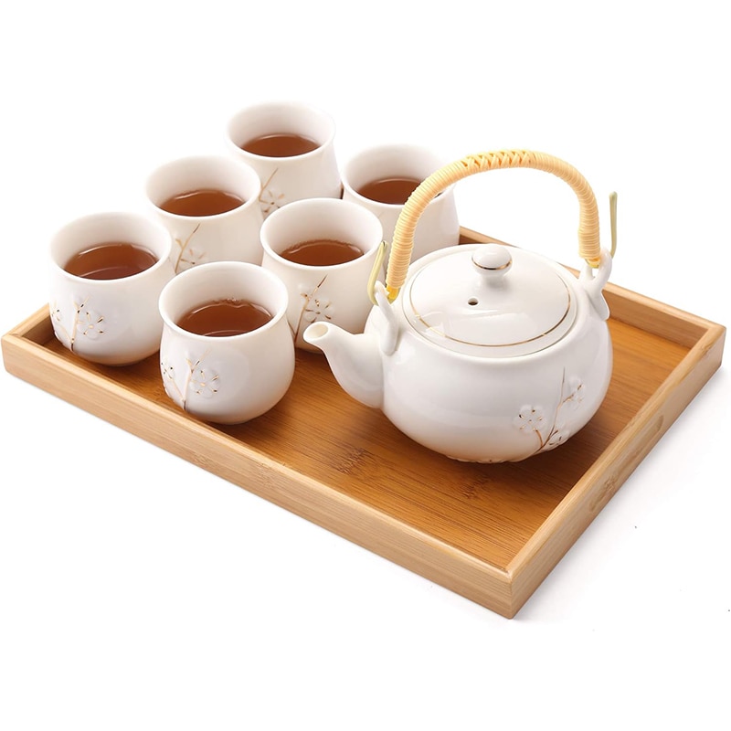 Set de ceai japonez, 1 ceainic 820ml, 6 cani 180ml, tava