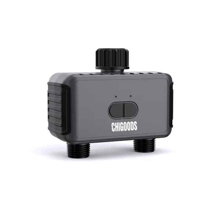 Програматор за поливане, CHIGOODS, 2 изхода, Tuya Smart Life, Bluetooth, интелигентност, LED, IP55, съвместим Amazon Alexa/Google Assistant, черен