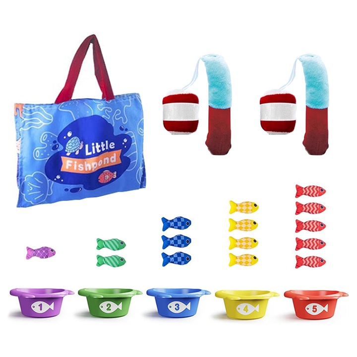 Set jucarii de pescuit Montessori 23PCS, WEPZSXO, albastru, 5x28x34cm, pentru bebelusi 0-3 luni