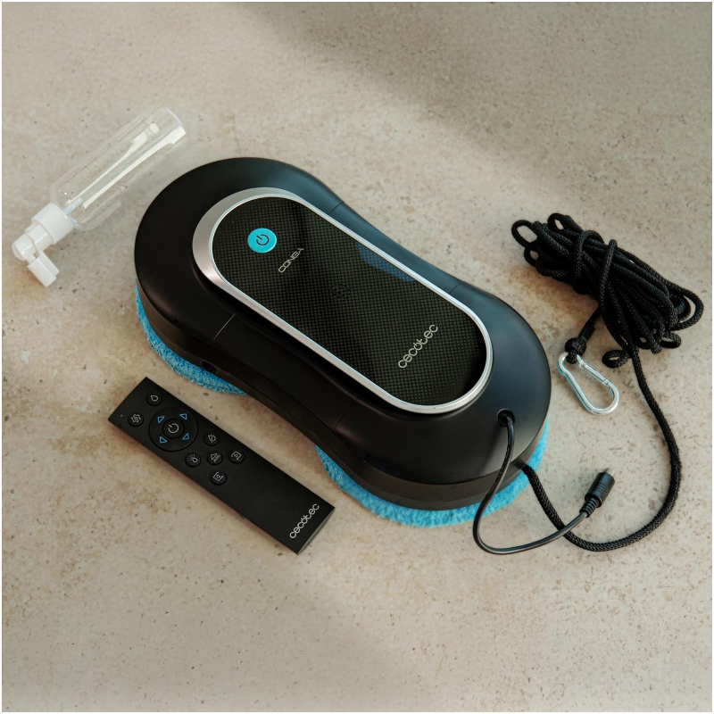 Robot curatare geamuri cu pulverizator Cecotec Windroid 1090 Double Spray, Smart A01_EU01_100140, 3 in 1, control aplicatie, telecomanda, 12 mopuri incluse, negru