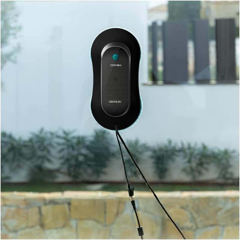 Robot curatare geamuri cu pulverizator Cecotec Windroid 1090 Double Spray, Smart A01_EU01_100140, 3 in 1, control aplicatie, telecomanda, 12 mopuri incluse, negru