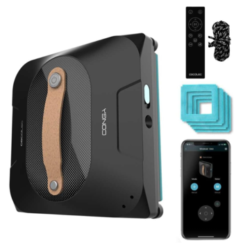 Robot curatare geamuri Cecotec Conga WinDroid 1390 DoubleSpray Connected A01_EU01_100141, pulverizare subla, control aplicatie, telecomanda, 8 moduri de curatare, negru