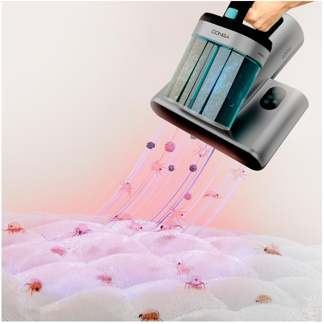 Aspirator UV de pat antiacarieni Cecotec Conga Rockstar 4000 A01_EU01_100071, 400W, 13000Pa, aer cald, depozit dublu, gri/negru