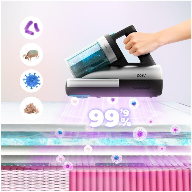 Aspirator UV de pat antiacarieni Cecotec Conga Rockstar 4000 A01_EU01_100071, 400W, 13000Pa, aer cald, depozit dublu, gri/negru
