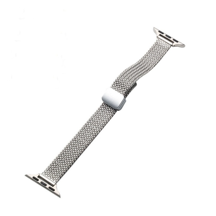 Curea Metalica pentru Apple Watch SE/9/8/7/6/5/4/3/2/1, 38/40/41mm, Ajustabila, inox, Prindere Magnetica, argintiu