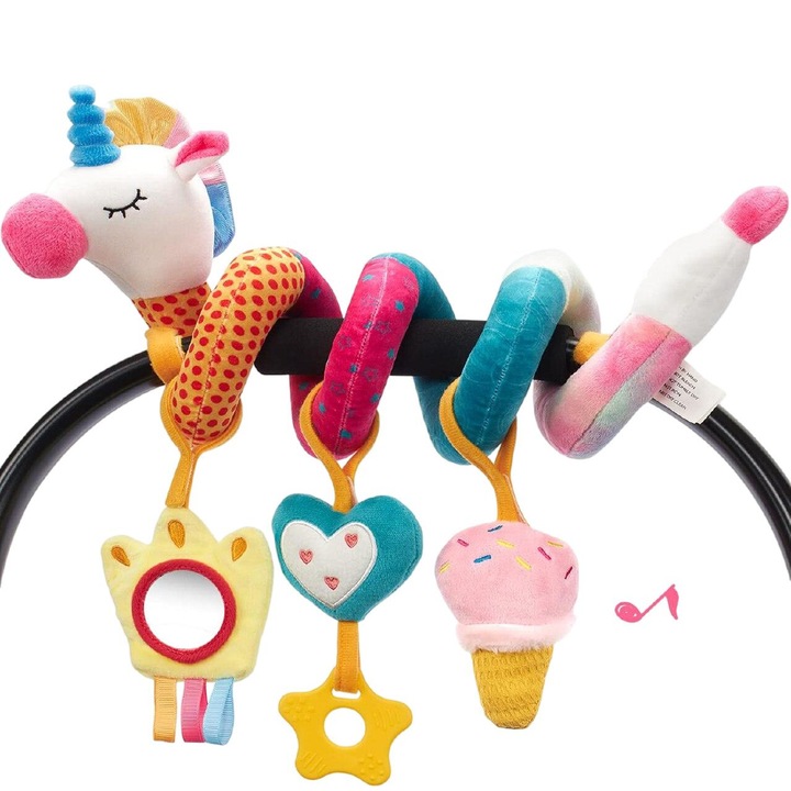 Jucarii pentru carucior Stnqtsrv, set 3 jucarii senzoriale, multicolor, pentru bebelusi 0-6 luni