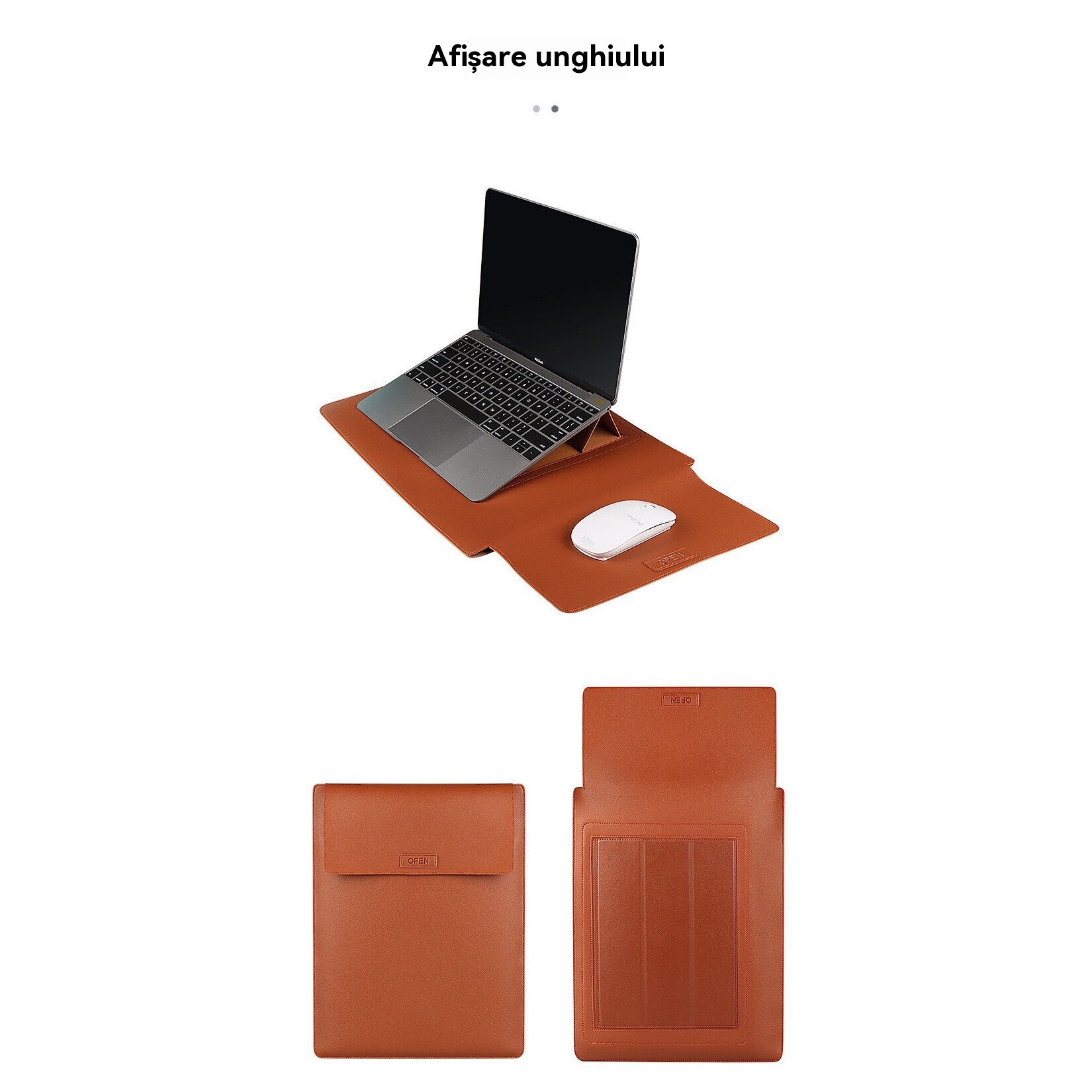 Geanta laptop, 13.3 inch, piele ecologica, cu suport, maro