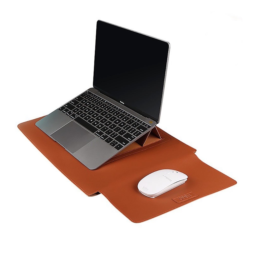 Geanta laptop, 13.3 inch, piele ecologica, cu suport, maro