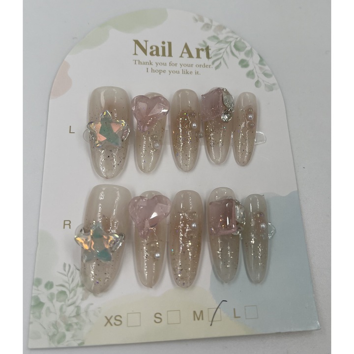 Set 10 Unghii False Balerina, Roz/Albastru, Material Acrilic, Lungime Practica