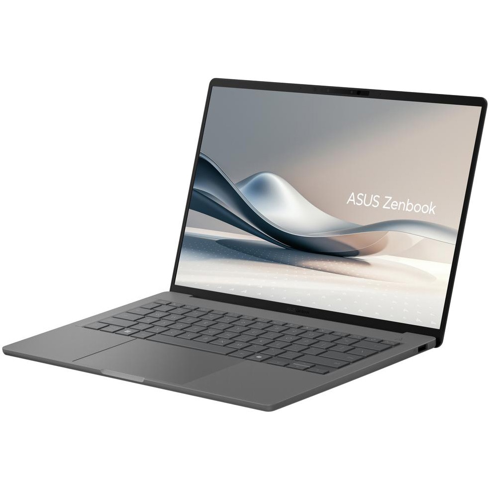 Laptop ASUS Zenbook A14 UX3407RA cu procesor Snapdragon® X Elite X1E 78 100 pana la 3.4GHz, 14''. WUXGA, OLED, 32GB LPDDR5X RAM, 1TB SSD, Qualcomm® Adreno™ GPU, Windows 11 Pro, Iceland Gray