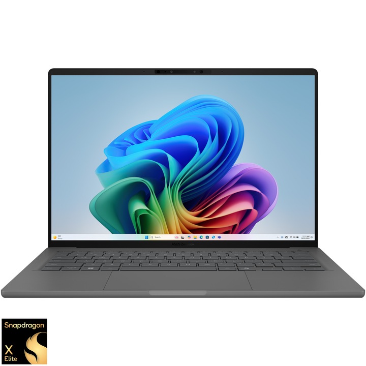 ASUS Zenbook A14 UX3407RA laptop, Snapdragon X Elite X1E 78 100 processzorral 3,4 GHz-ig, 14", WUXGA, OLED, 16 GB LPDDR5X RAM, 1 TB SSD, Qualcomm Adreno GPU, Windows 11 Pro, Szürke