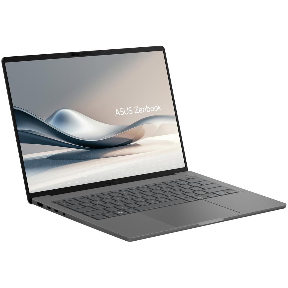 Laptop ASUS Zenbook A14 UX3407RA cu procesor Snapdragon® X Elite X1E 78 100 pana la 3.4GHz, 14''. WUXGA, OLED, 32GB LPDDR5X RAM, 1TB SSD, Qualcomm® Adreno™ GPU, Windows 11 Pro, Iceland Gray