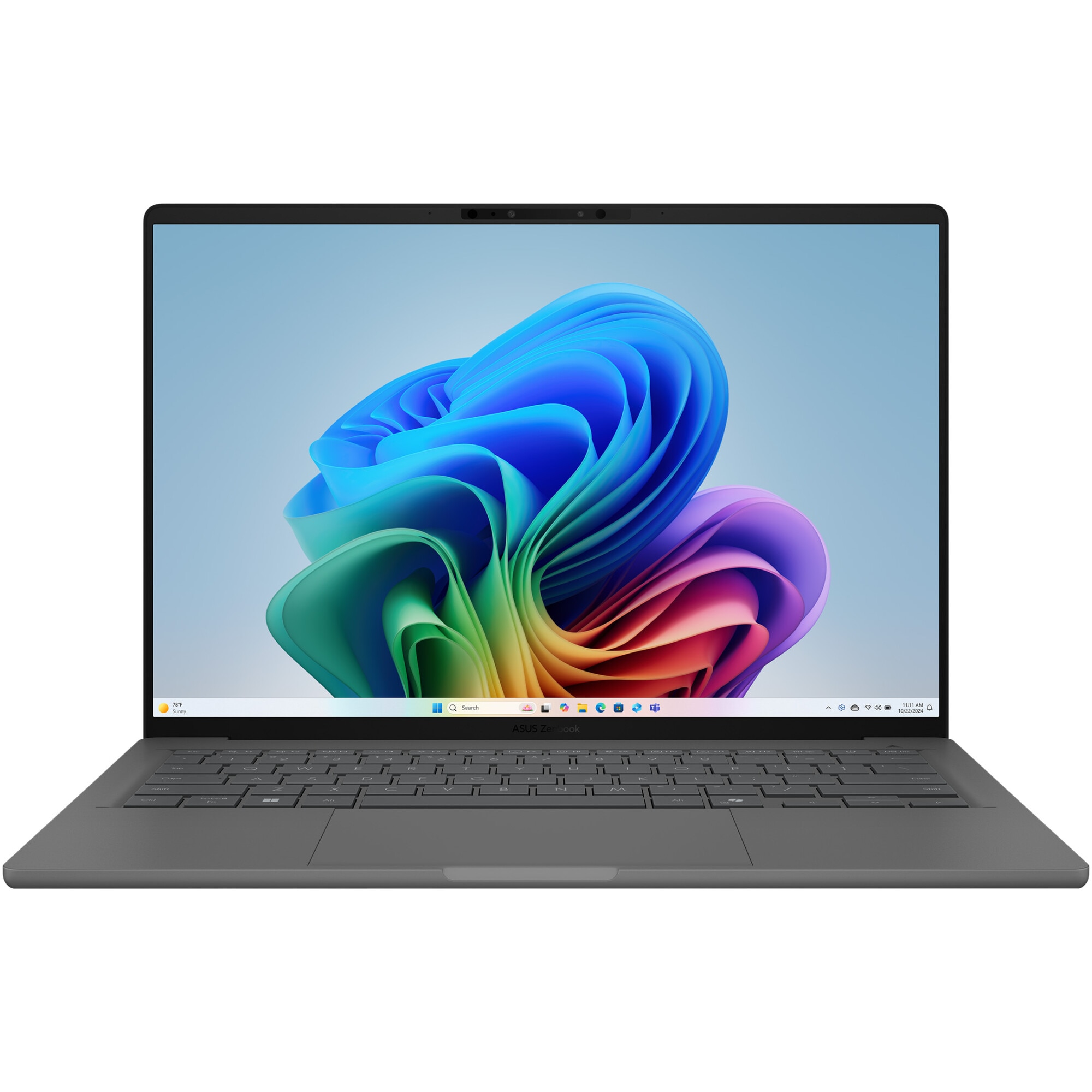 Laptop ASUS Zenbook A14 UX3407RA cu procesor Snapdragon® X Elite X1E 78 100 pana la 3.4GHz, 14''. WUXGA, OLED, 32GB LPDDR5X RAM, 1TB SSD, Qualcomm® Adreno™ GPU, Windows 11 Pro, Iceland Gray