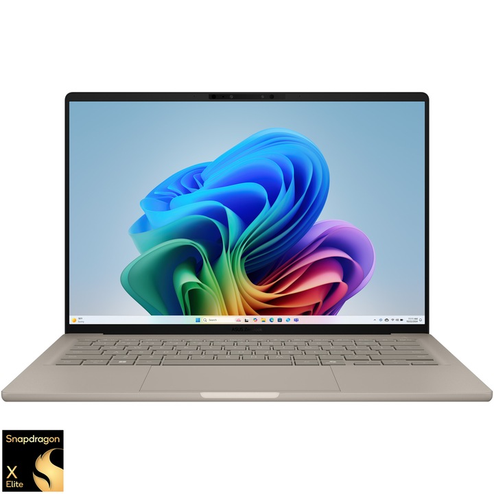 Лаптоп ASUS Zenbook A14 UX3407RA, Snapdragon® X Elite X1E 78 100, 14'', WUXGA, OLED, 16GB LPDDR5X RAM, 1TB SSD, Qualcomm® Adreno™ GPU, Windows 11 Pro, Zabriskie Beige