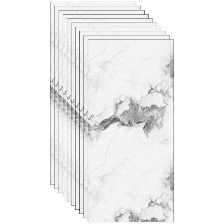 Set 10 Placi de tapet SDEPOT®, grosime 2mm, dimensiuni 30x60cm, imitatie de marmura, model alb cu gri