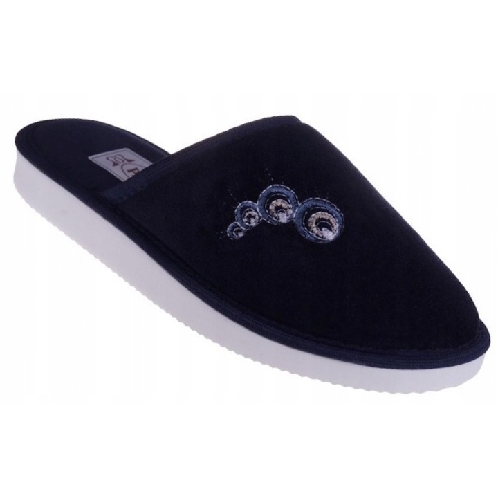 Papuci de casa dama, velur, slapizqsadqsq, Bleumarin, 36